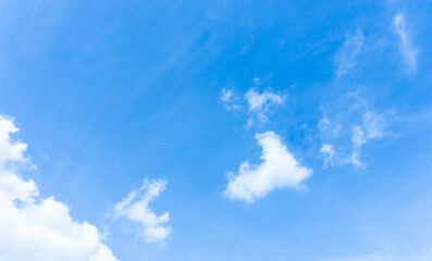 The clear blue sky stretches wide with some white clouds, exuding serenity and natural beauty. The deep blue tones create a peaceful atmosphere, perfect for nature, summer and freedom themes.