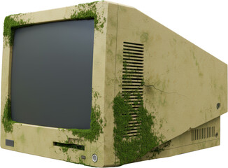 Overgrown Vintage CRT Monitor Abandoned Technology Mossy Old Computer Retro Digital Relic