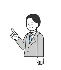 指さし案内をするスーツ姿の男性のイラスト　ベクター

