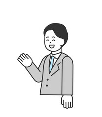 笑顔で案内する男性のイラスト　ベクター
