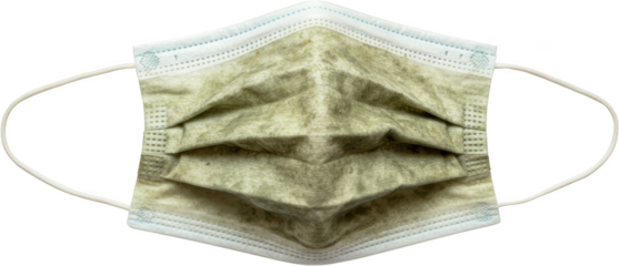 Dirty Discarded Used Medical Face Mask Close up View Green Stains