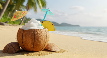 Frozen Coconut Drink Styled for Stock Use