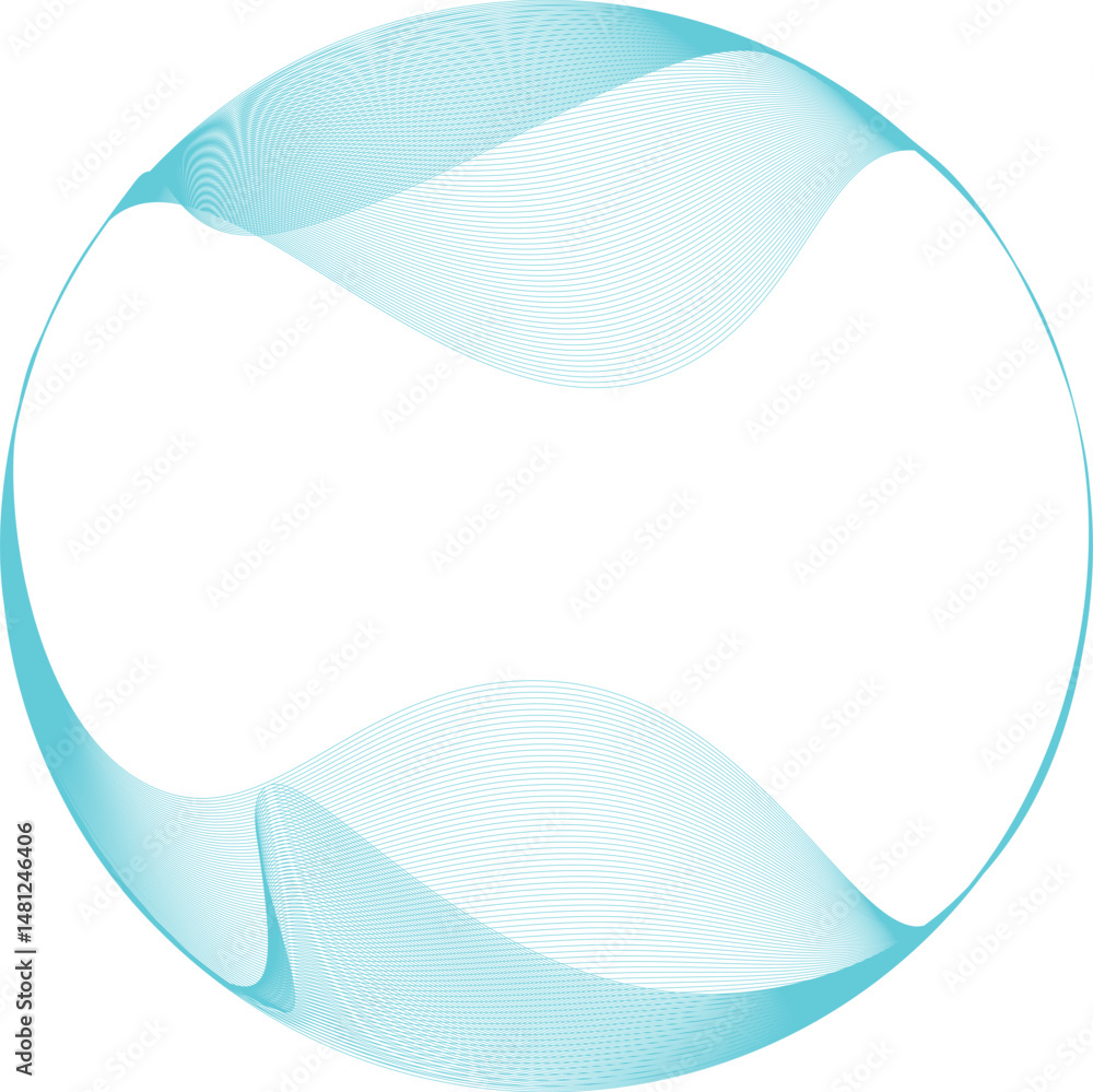 Poster wave lines cian circle on transparent background. flowing circle frame with wave lines pattern flowi