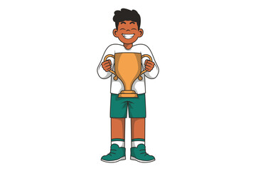 Joyful Soccer Player Holding Big Trophy
