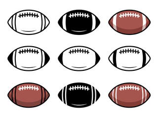 American football ball collection isolated on a white background. Set of american football ball
