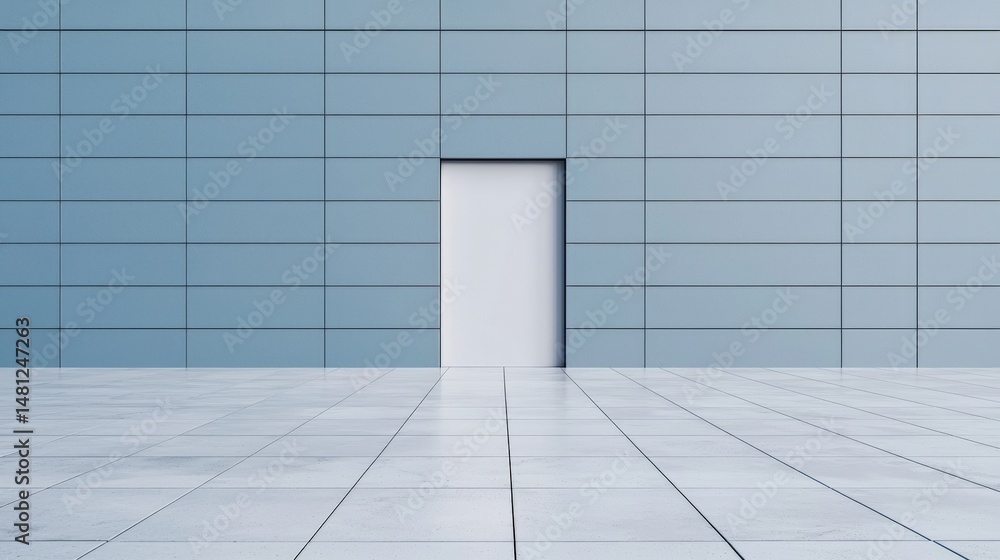 Poster Modern architecture showcasing minimalist design with large tiles and a closed door
