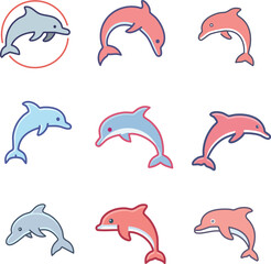 Naklejka premium set of funny cartoon dolphin