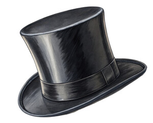 Elegant Black Top Hat with Glossy Finish on a Transparent Background Perfect for Formal Occasions