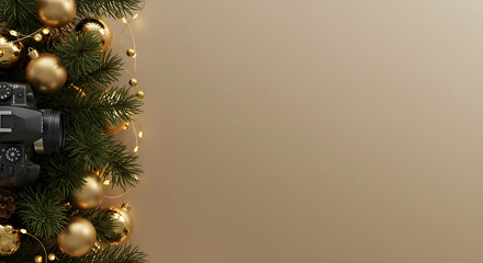 Festive holiday photo setup with ornamentals