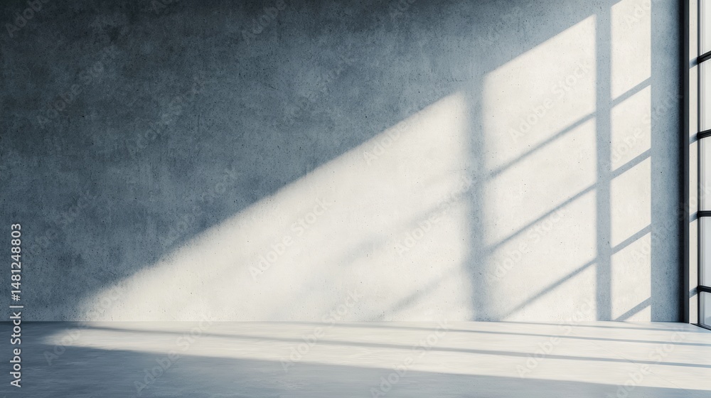 Poster sunlight casting shadows in empty room with concrete walls