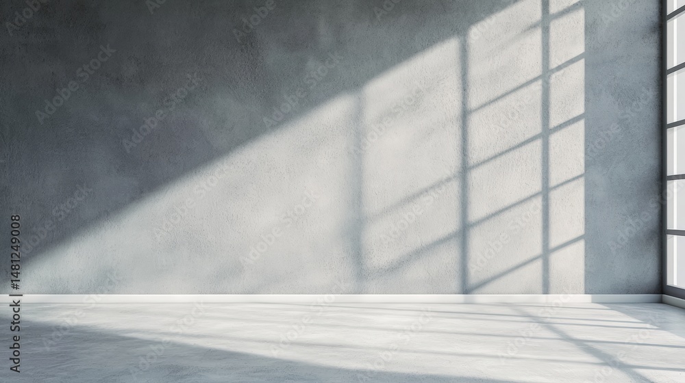 Aufkleber sunlight casting shadows in empty room with concrete walls