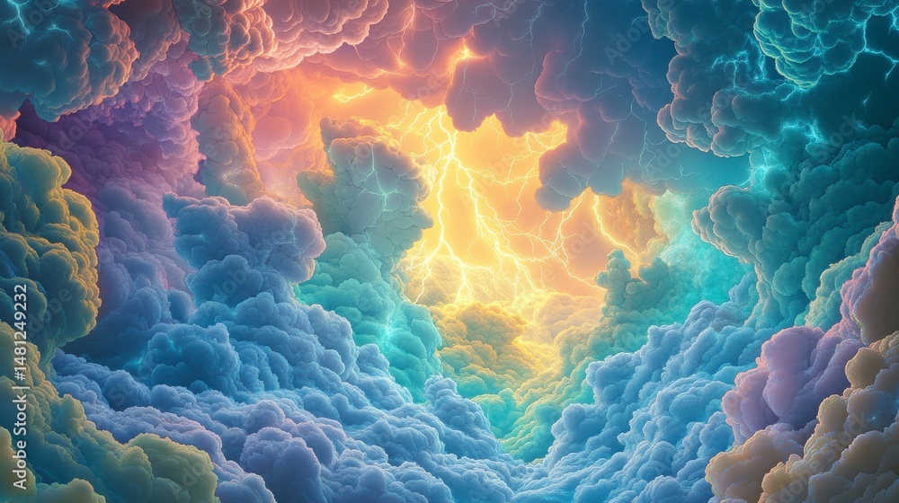 Poster Abstract Colorful Cloudscape with Glowing Light and Pixelated Texture