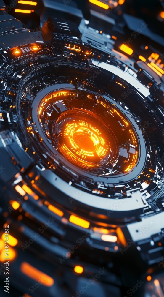 Poster abstract futuristic technology background with glowing orange circular pattern