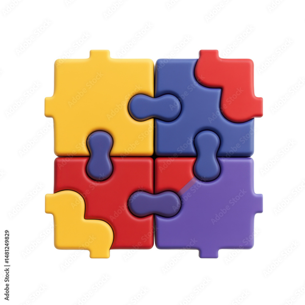 Poster colorful puzzle pieces illustration teamwork concept problem solving jigsaw connection 3d rendering