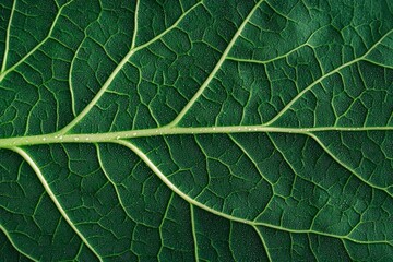 Fototapeta premium Macro shot of vibrant green leaf showing intricate textures and exquisite beauty of nature