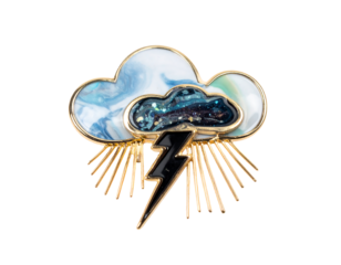 Gold-Toned Cloud Brooch with Lightning Bolt