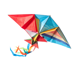 Colorful Origami Paper Kite with Multicolored Design on Black Background