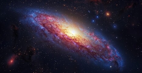 Obraz premium Stunning spiral galaxy illuminated by starry light and vibrant nebula.