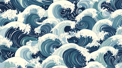 Seamless Ocean Wave Pattern - Abstract Nautical Illustration with Dynamic Swirls