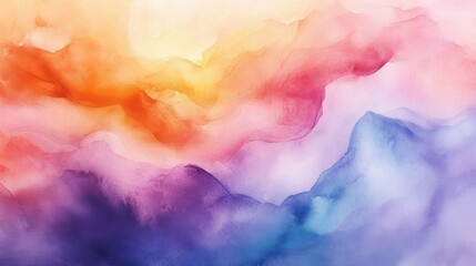 Abstract colorful watercolor blending with soft gradients of orange, pink, purple, and blue creating a dreamy and peaceful atmosphere