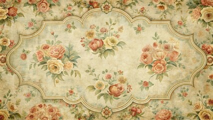 Distressed Floral Pattern on Vintage-Style Poster , floral prints