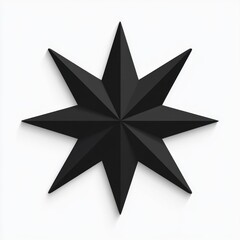Three-dimensional eight-pointed star shape with sharp edges in black on white background creating a geometric and modern abstract form