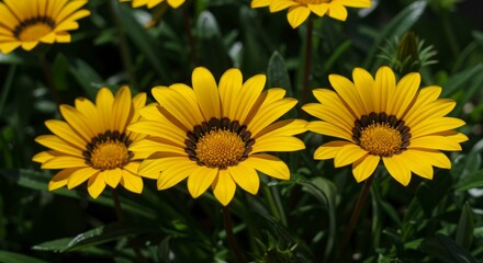 Radiant gazania rigens flowers, showcasing vibrant yellow petals and dark centers