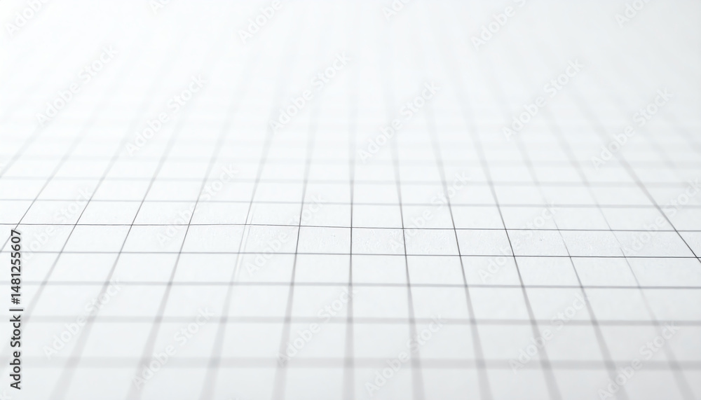 Poster a close-up view of a blank, white grid paper, showcasing a series of light gray lines forming small 