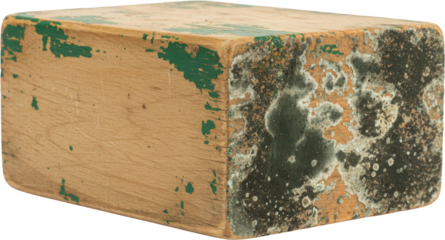 Weathered Wooden Block with Mold and Peeling Green Paint Rustic Texture