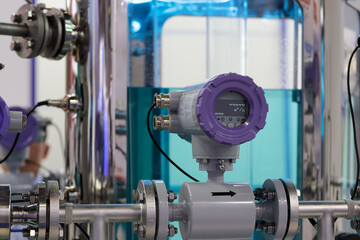 industrial pipeline with digital flow rate meter