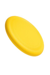 Vibrant yellow frisbee with concentric circular patterns on transparent background