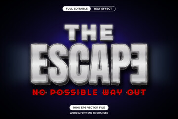 Fototapeta premium Grunge 3D silver text with eerie glow and red subtitle. Perfect for thriller, prison escape, or horror movie titles with a sense of danger and suspense