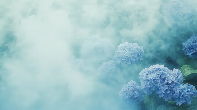 Blue Hydrangeas in Morning Mist