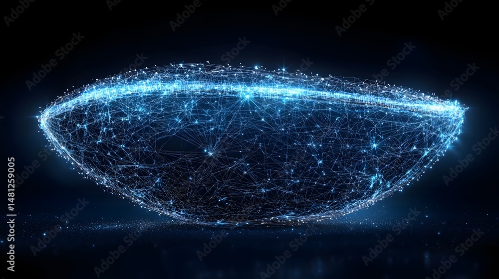 Poster a mesmerizing digital depiction of a luminous network amidst a dark, cosmic backdrop. interconnected