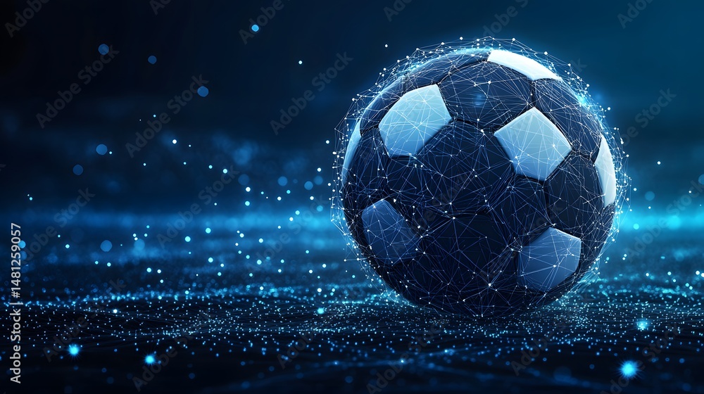 Fototapete futuristic soccer ball design with digital web backdrop. ideal for sports tech concepts, gaming, and