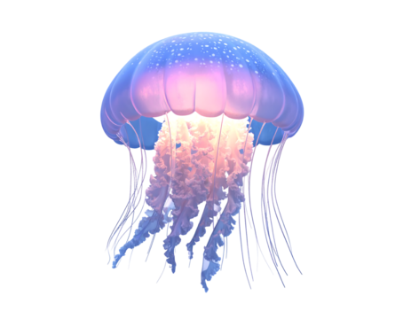 Luminous Purple Jellyfish with Tentacles on Isolated Black Background