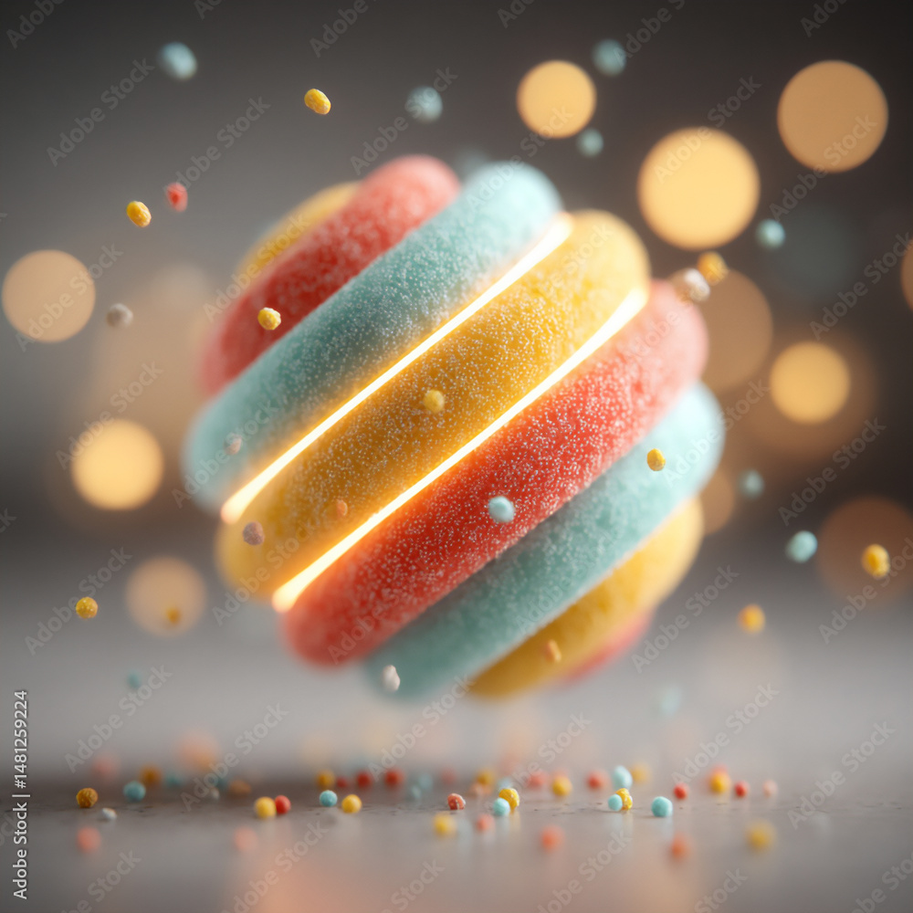 Poster soft and abstract 3d rendering featuring a background of swirling pastel light particles in lemon ye