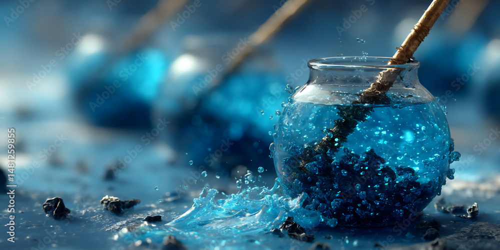 Aufkleber dreamlike and futuristic 3d rendering of a tea time scene on a space station overlooking a swirling 