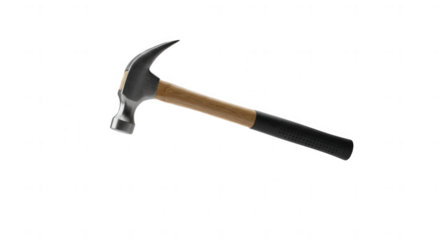 Isolated hammer with claw and wooden handle on transparent background