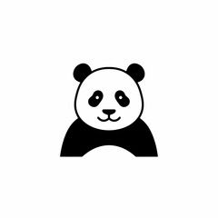Panda Bear Minimalist Icon, Black and White