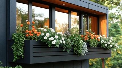 Fototapeta premium Modern house with colorful flower boxes