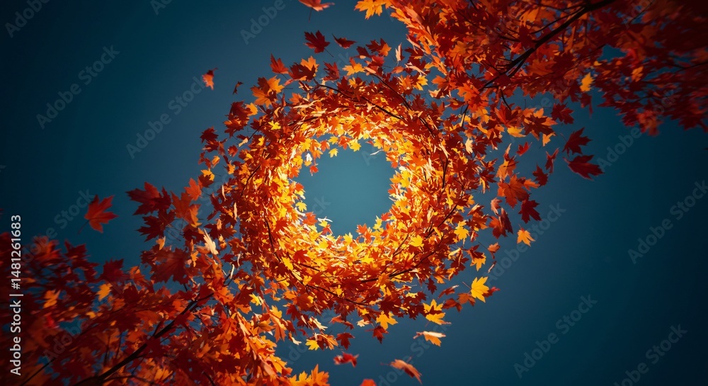 Fototapete Autumn Leaves Vortex A Stunning 3D Render of Falling Maple Leaves Creating a Mesmerizing Circle