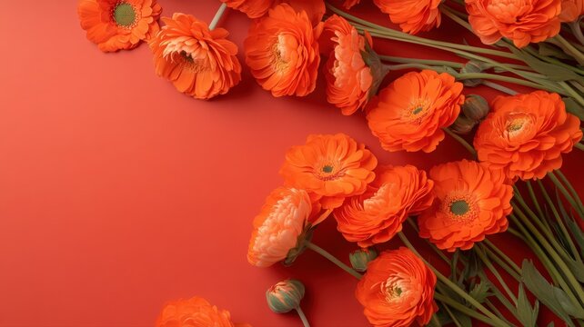 Bright Orange Gerberas on Red Background