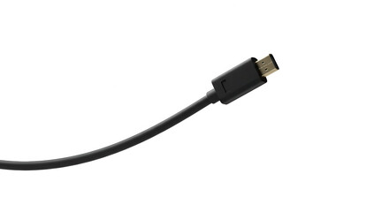 Black HDMI cable with gold-plated connector on transparent background