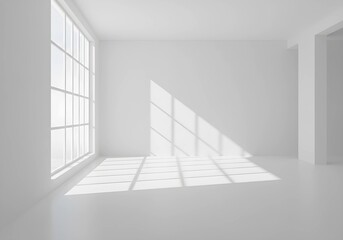 Fototapeta premium Empty White Room with Sunlight From Window