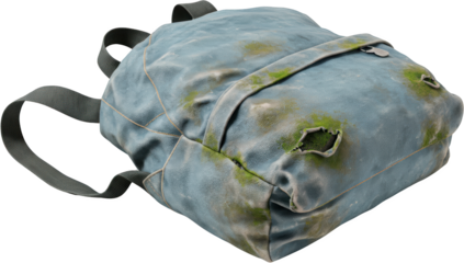 Worn Canvas Backpack with Moss and Tears Vintage Travel Bag Texture Grunge Style