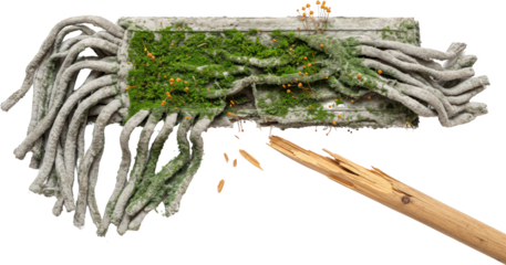 Broken Mop Head with Moss and Fungi Growth Damaged Cleaning Tool Spores