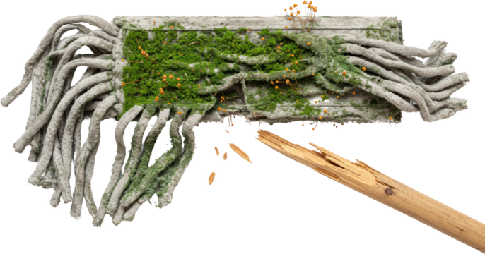 Broken Mop Head with Moss and Fungi Growth Damaged Cleaning Tool Spores