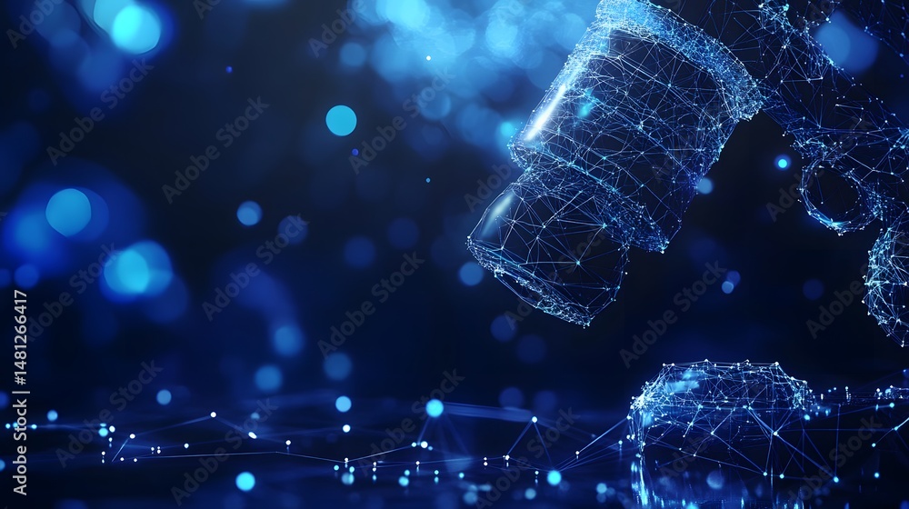 Aufkleber futuristic digital network with an hourglass structure dominating. lines and nodes glow blue against