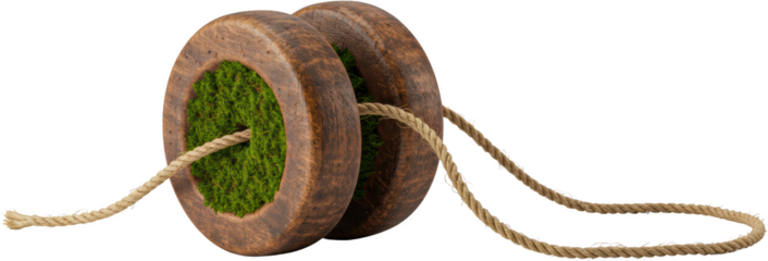 Rustic Wooden Yo yo with Moss Accents and Natural Rope Eco Friendly Toy